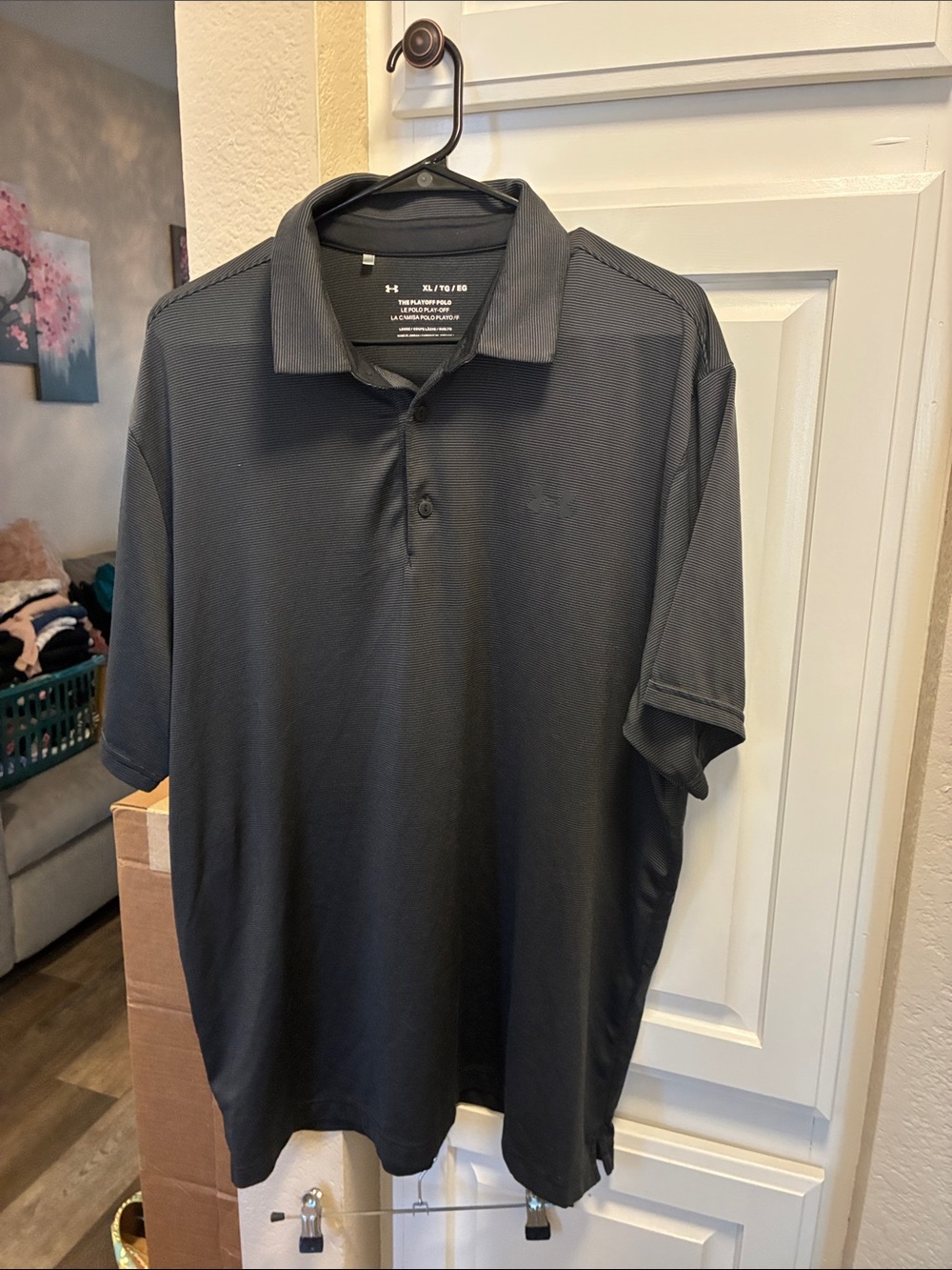 Mens Under Armour Black and grey striped The playoff Polo